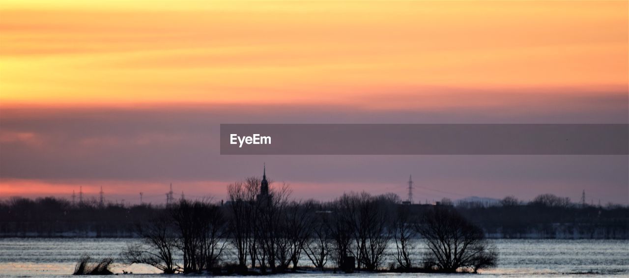 SCENIC VIEW OF BARE TREES AGAINST SKY DURING SUNSET