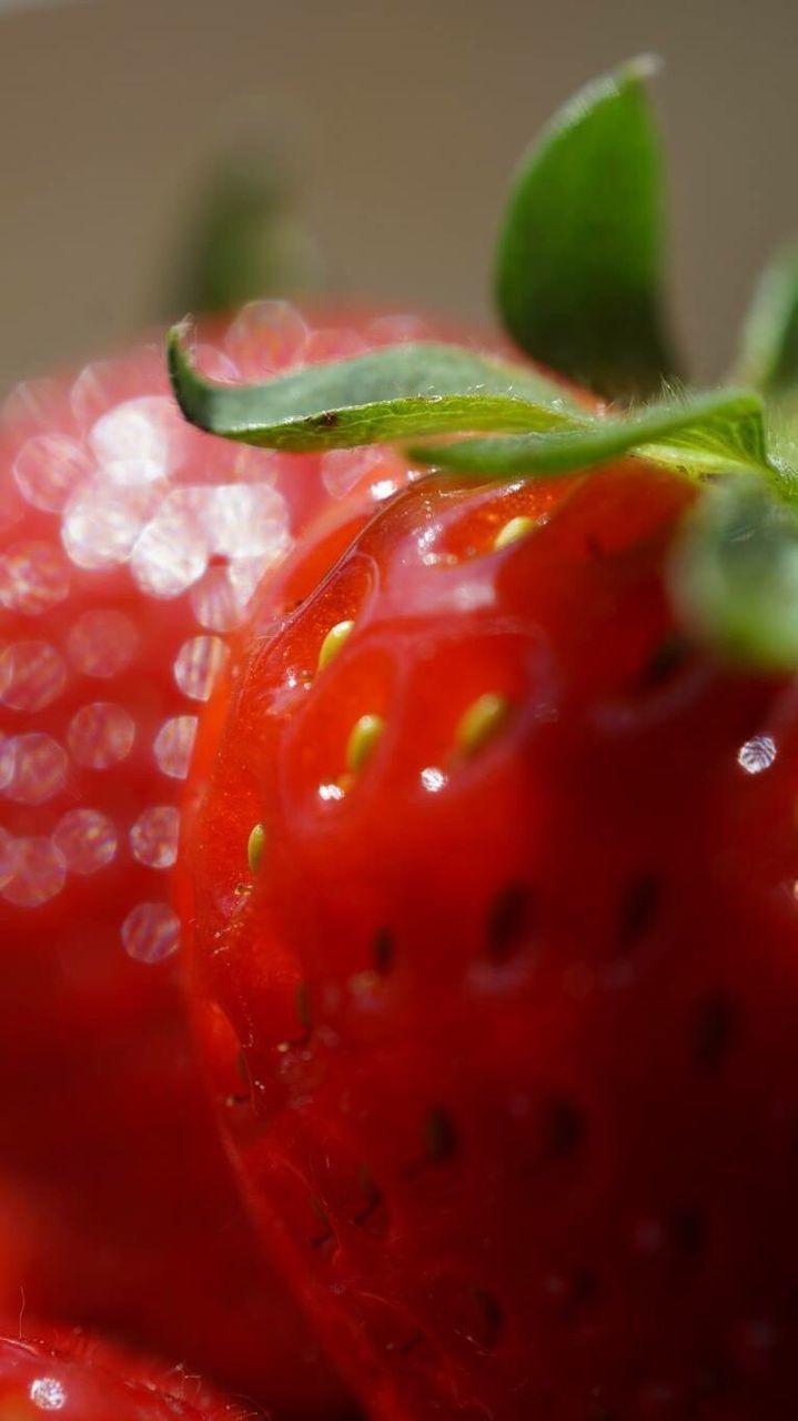 Extreme close-up of red strawberries