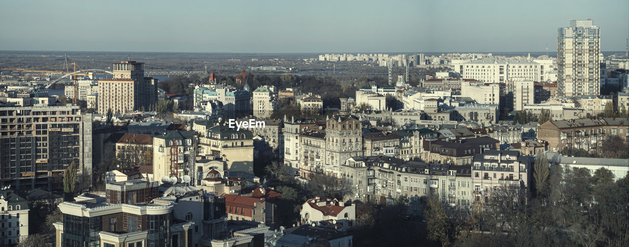 High angle shot of townscape against sky