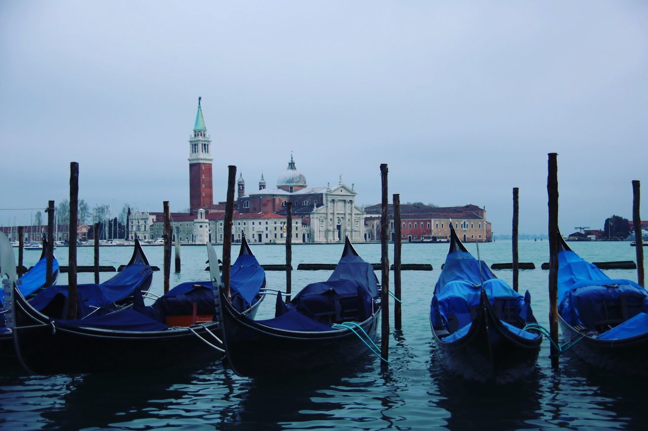 Gondolas moored on grand canal