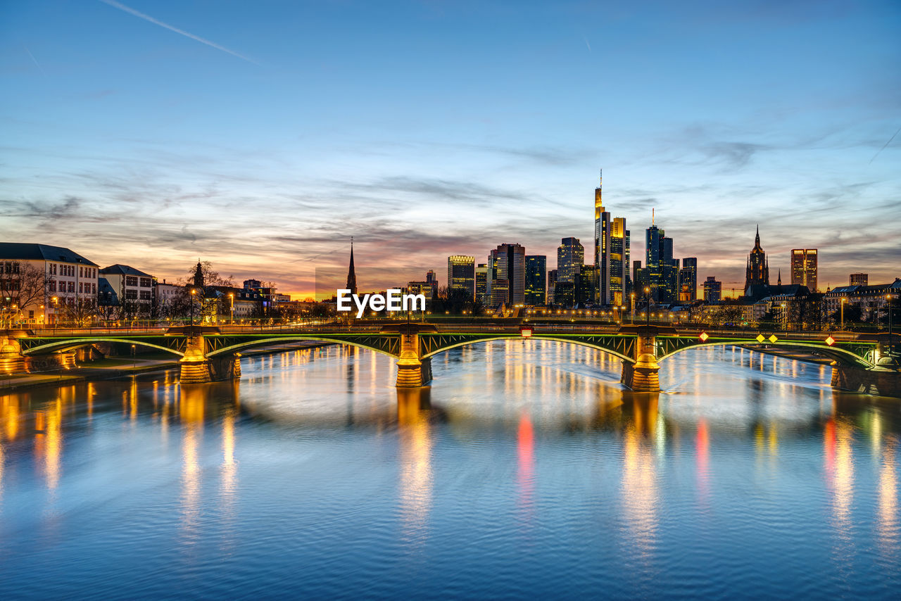 The skyline of frankfurt in germany after sunset