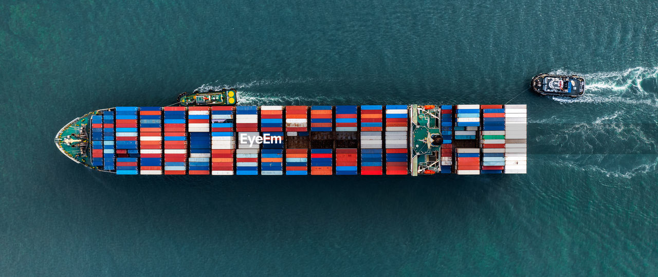 HIGH ANGLE VIEW OF SHIP ON SEA