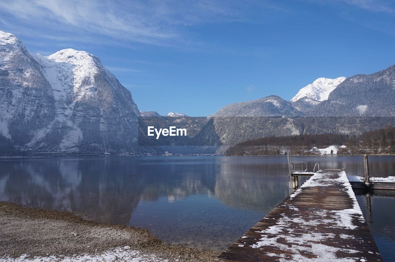 LAKE BY SNOWCAPPED MOUNTAINS AGAINST SKY