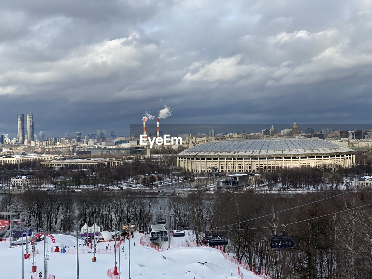 High angle view of cityscape against sky