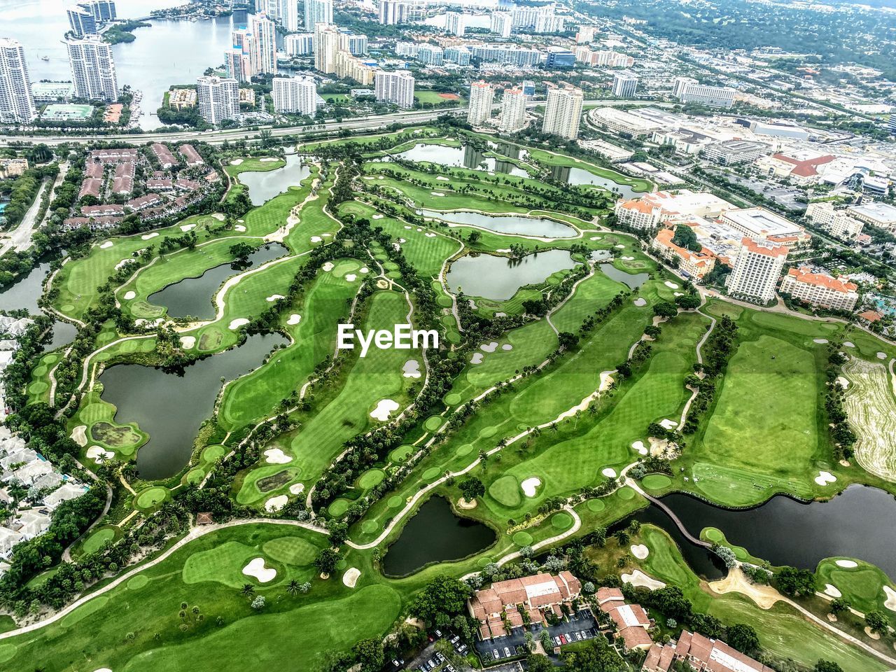 HIGH ANGLE VIEW OF TREES AND BUILDINGS