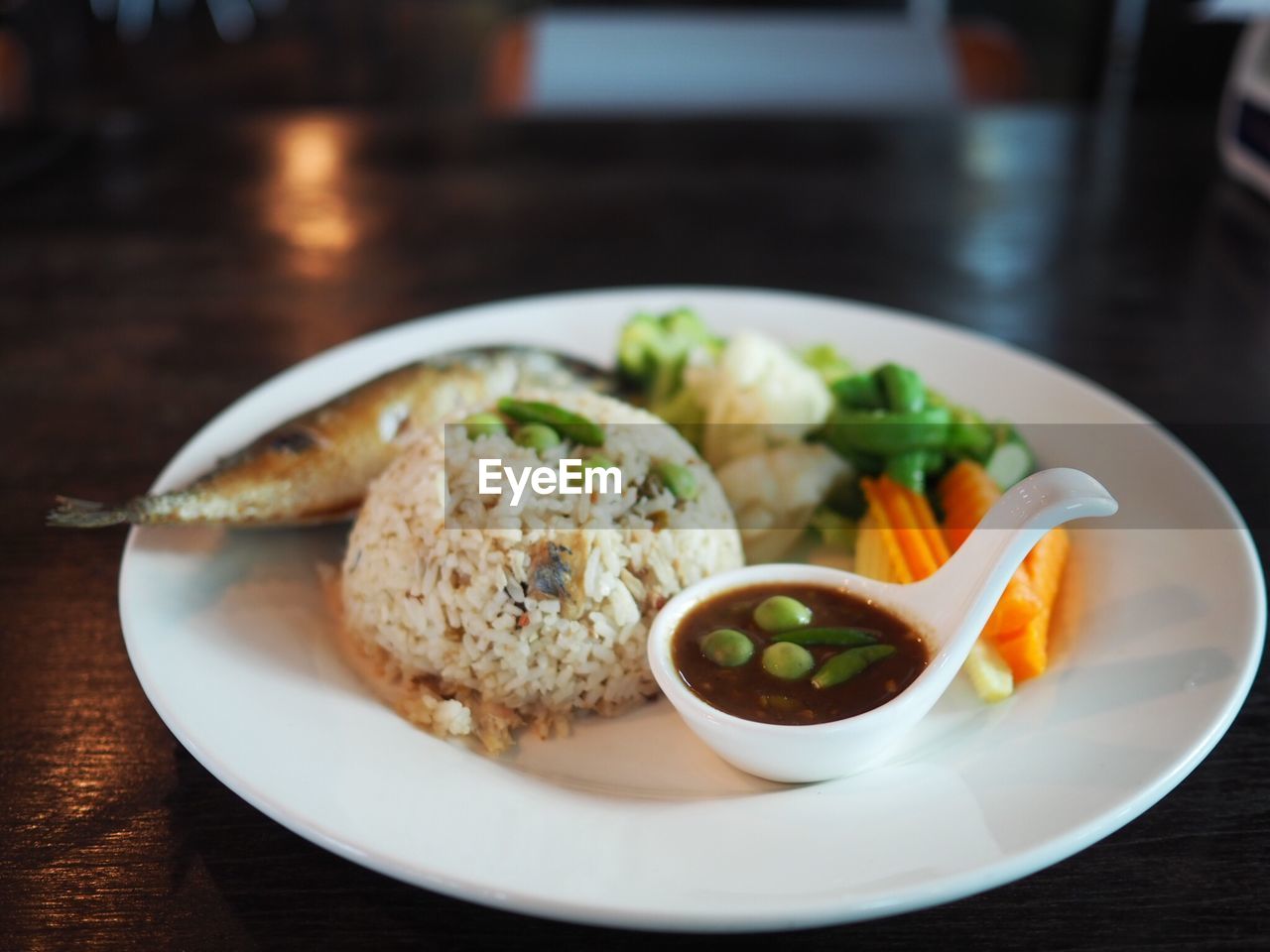 Close-up of meal served on table