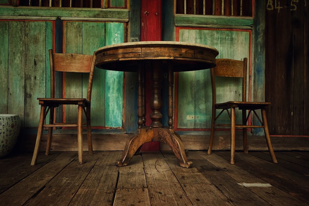 Wooden chair and table at home
