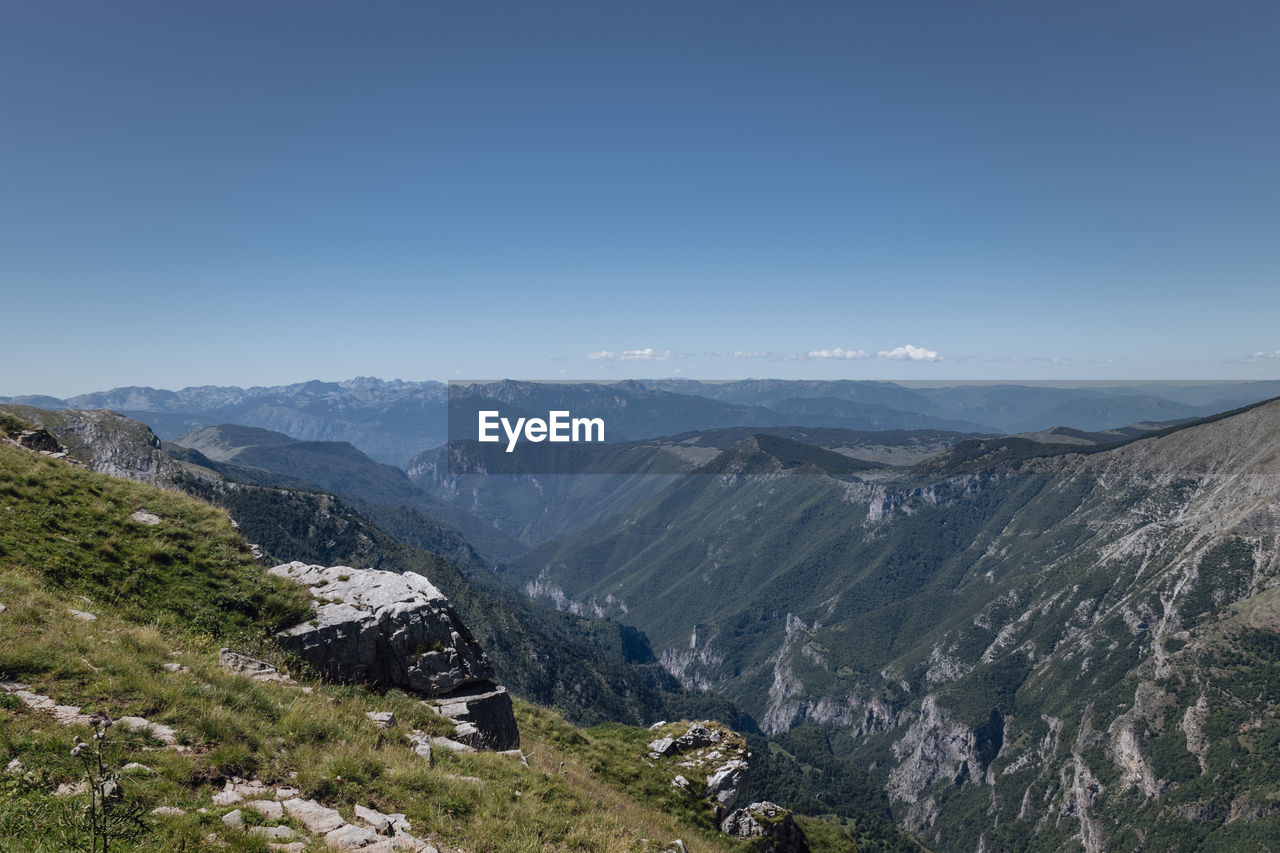 High angle view of valley against sky