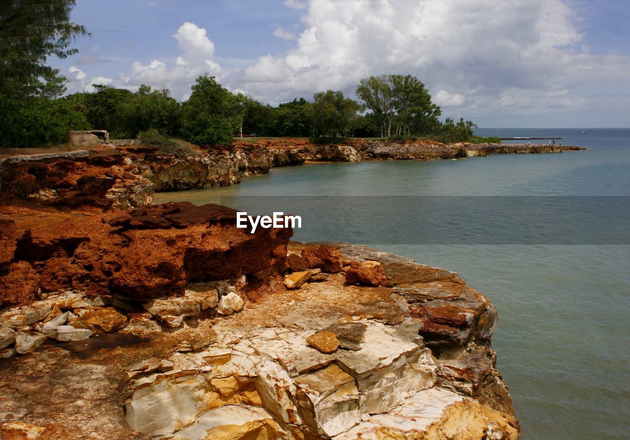 ROCKS ON SHORE AGAINST SKY