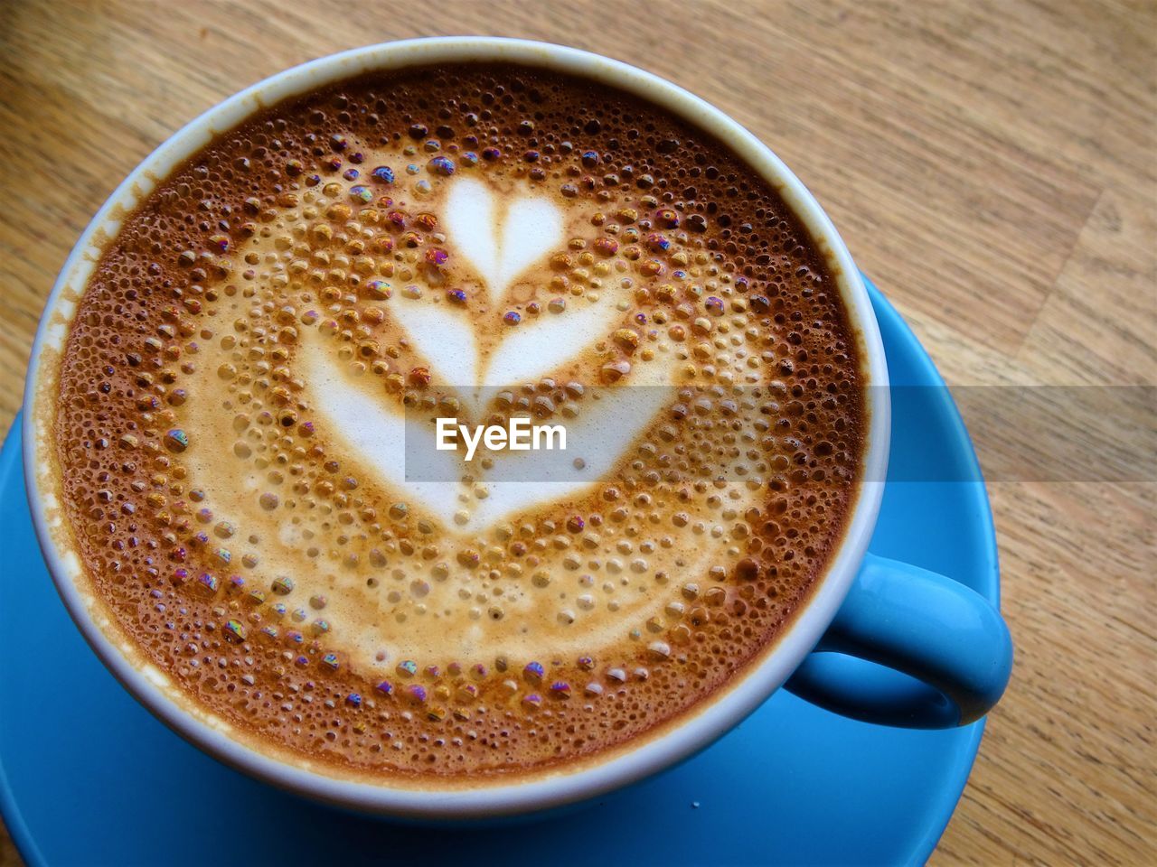 High angle view of cappuccino on table