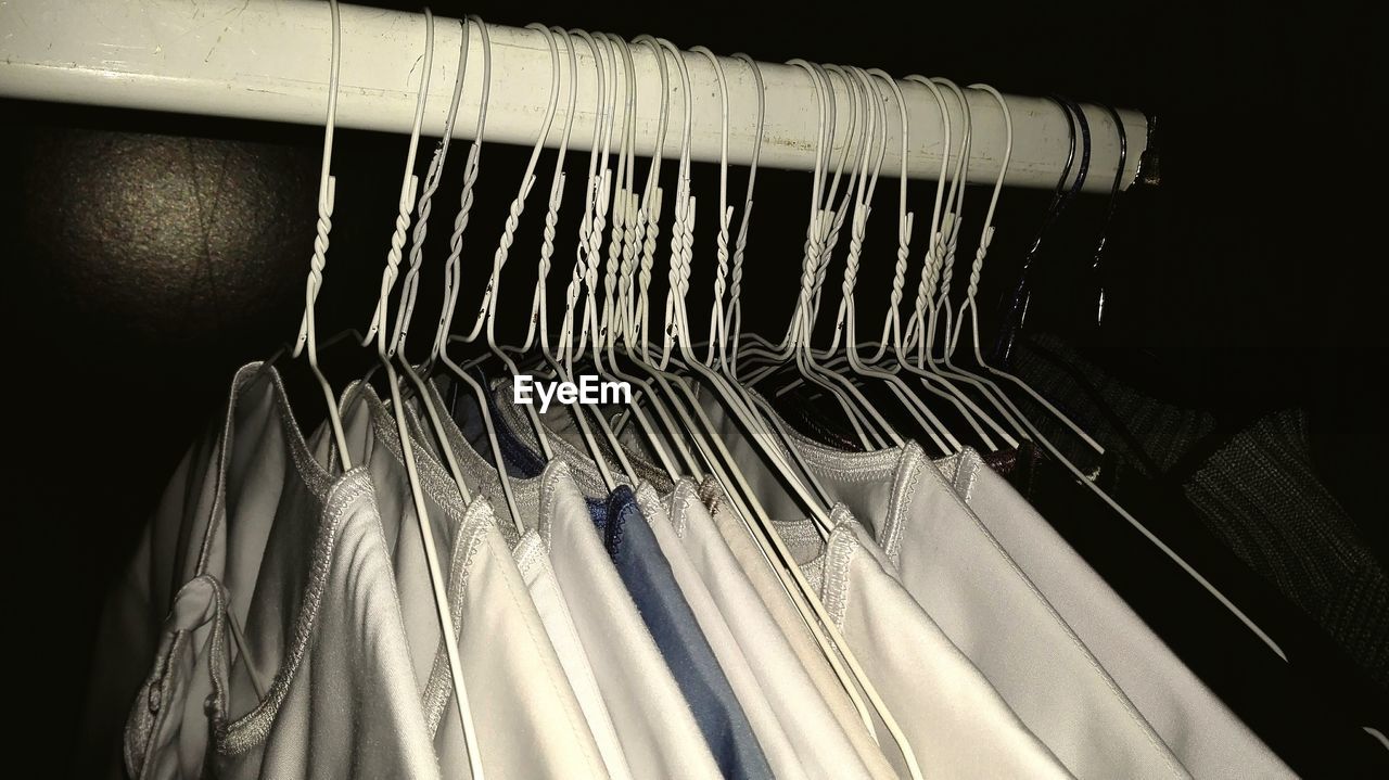 High angle view of clothes hanging on coathanger