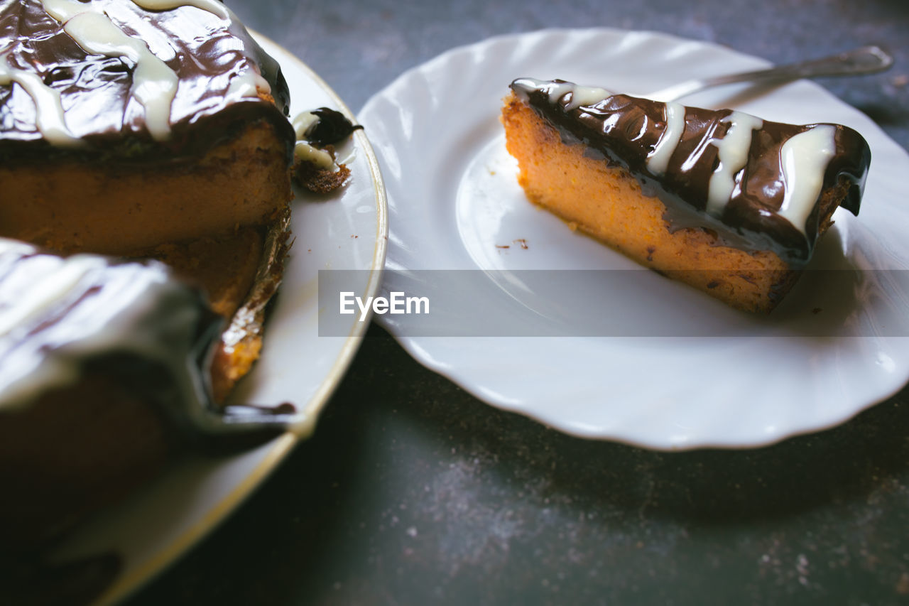 High angle view of cake on table