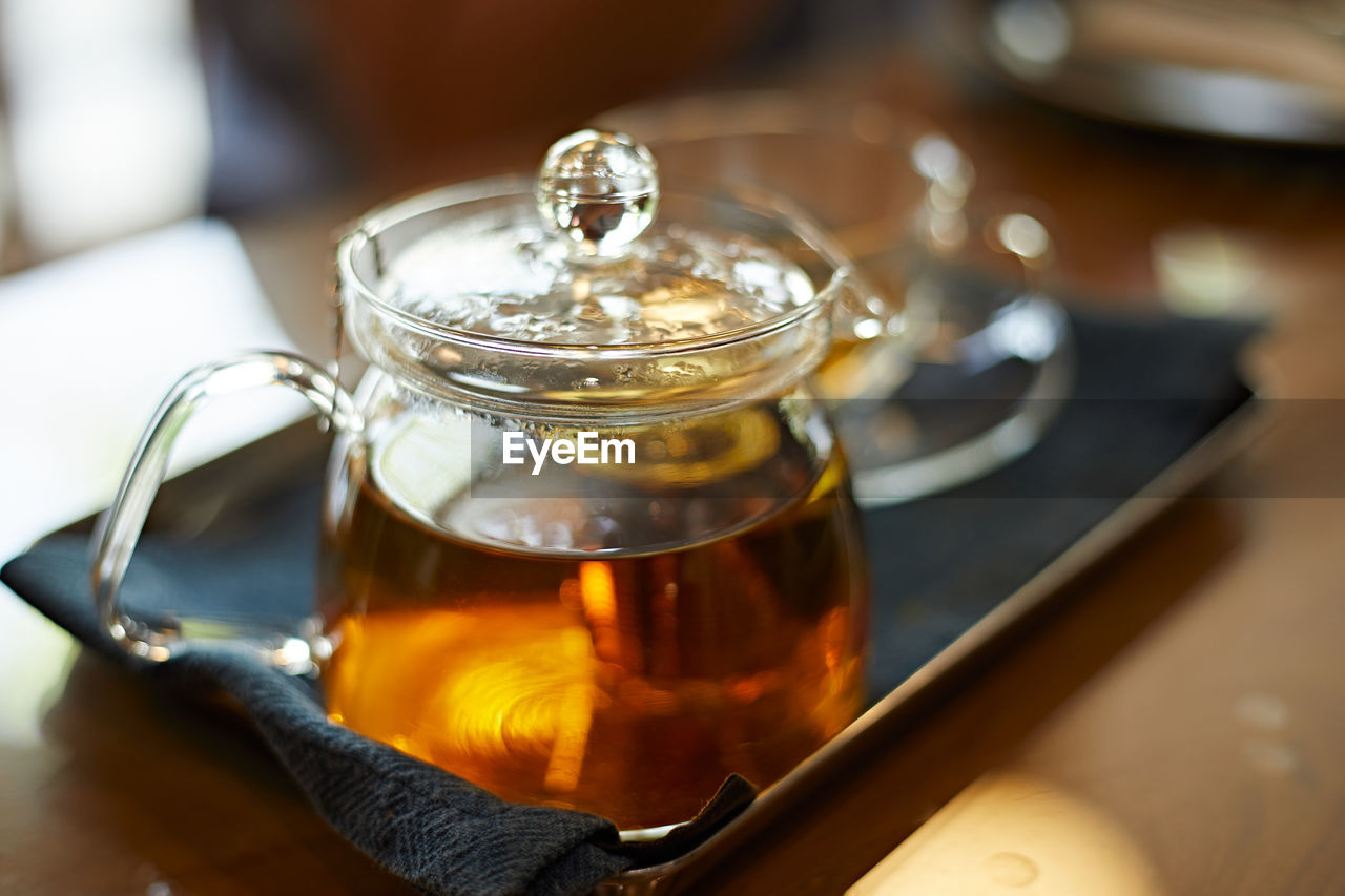 close-up of drink in glass on table