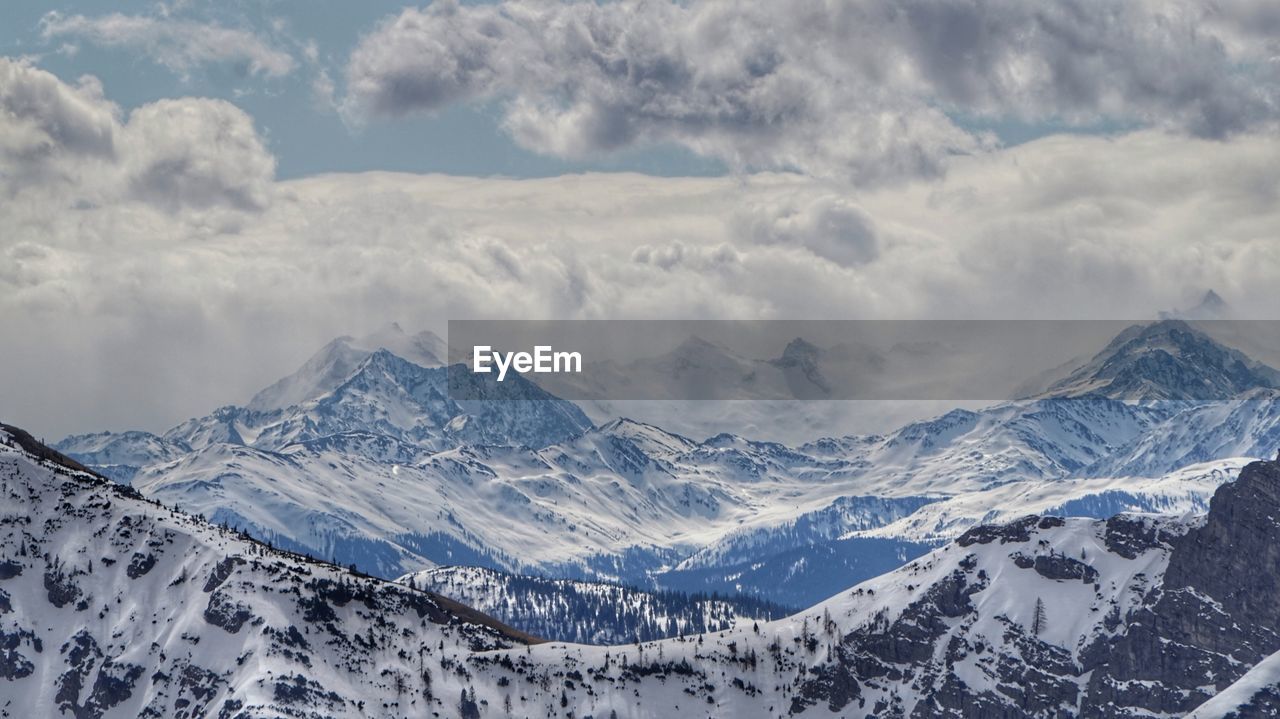 Scenic view of snowcapped mountains against sky