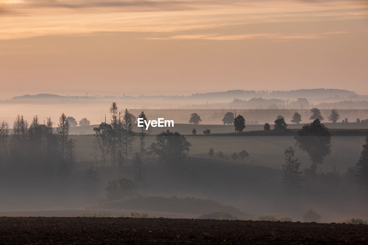 Scenic view of landscape against sky during sunset