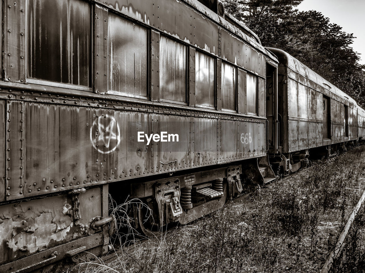 Abandoned train on railroad track