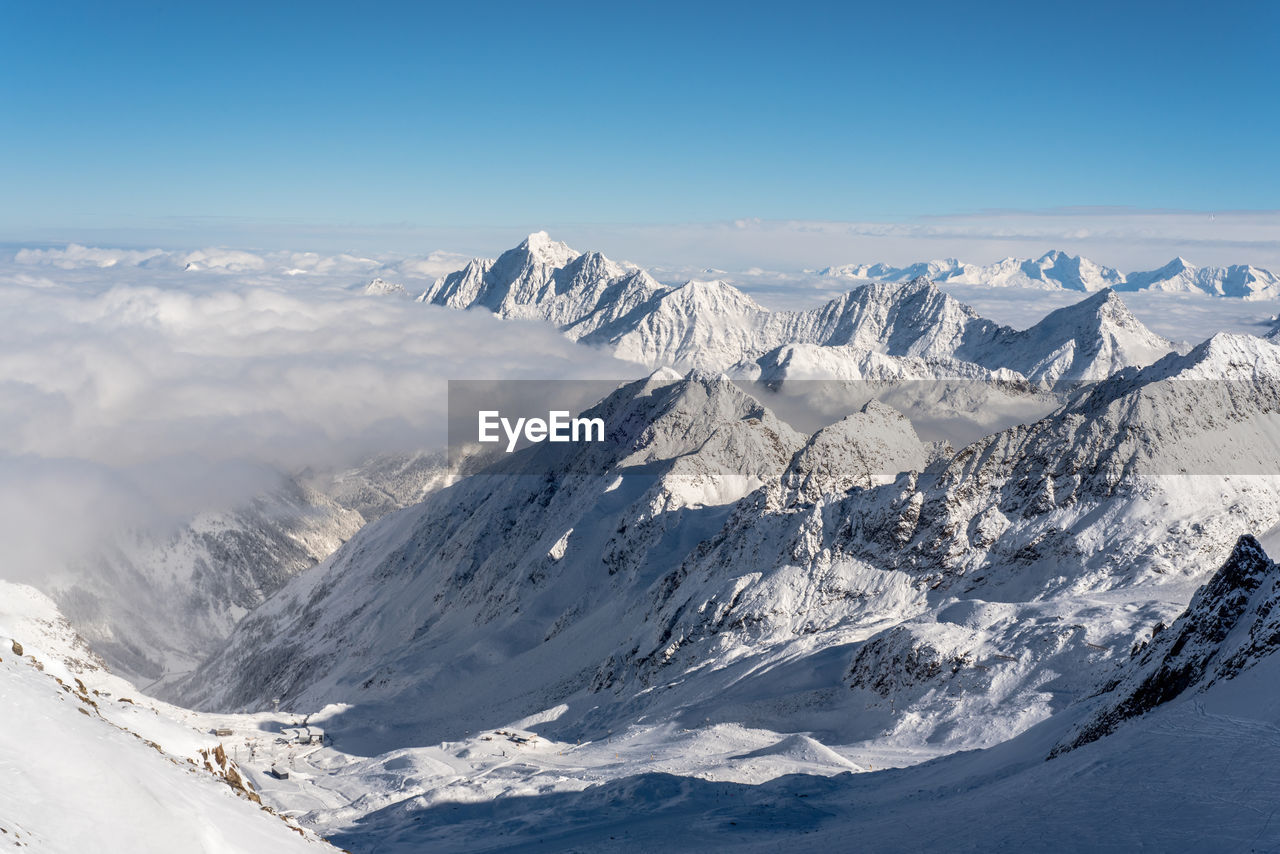 Scenic view of snowcapped mountains against sky