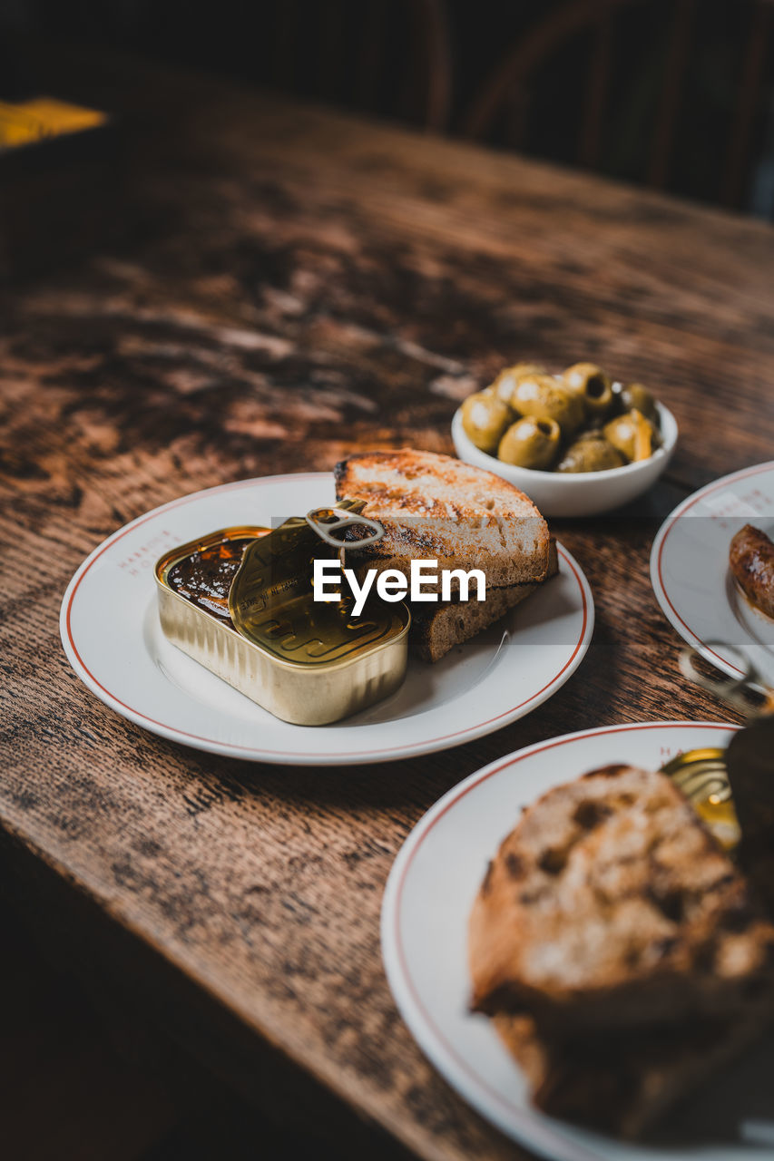 high angle view of food in plate on table