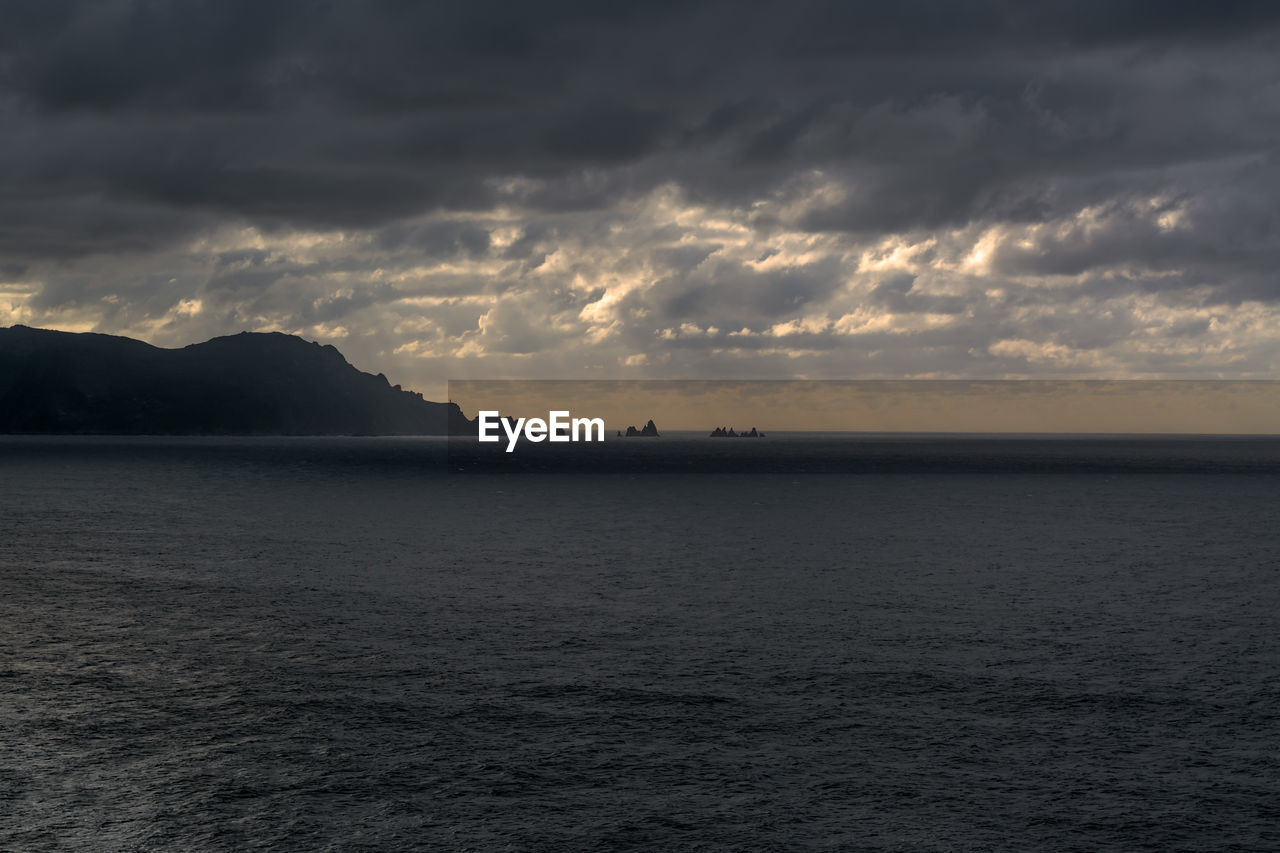 Scenic view of sea against dramatic sky