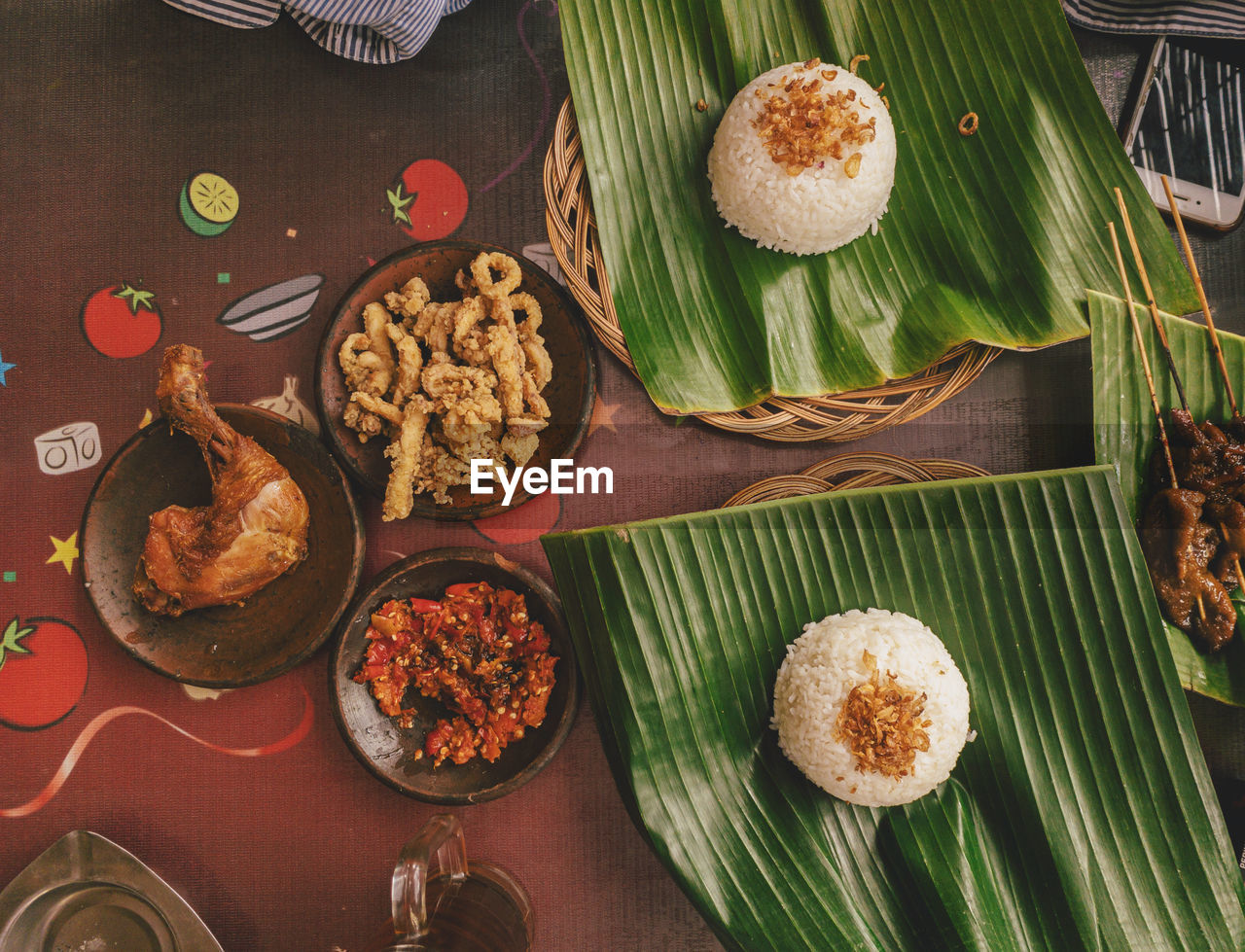 food and drink, food, freshness, healthy eating, banana leaf, high angle view, wellbeing, no people, table, vegetable, meal, still life, indoors, spice, asian food, leaves, leaf, dish, ingredient