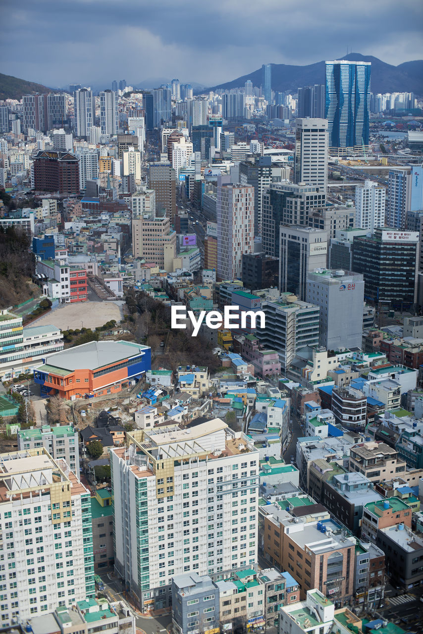 high angle view of buildings in city