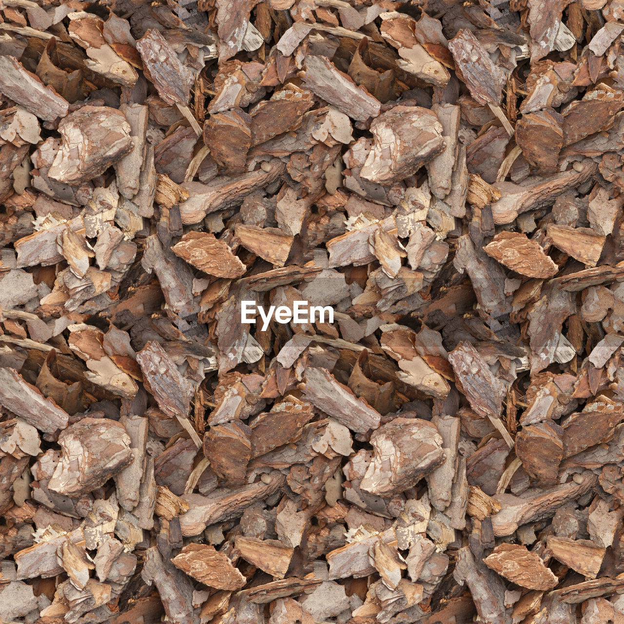Seamless texture of pieces of pine bark. background from pine chips close-up.