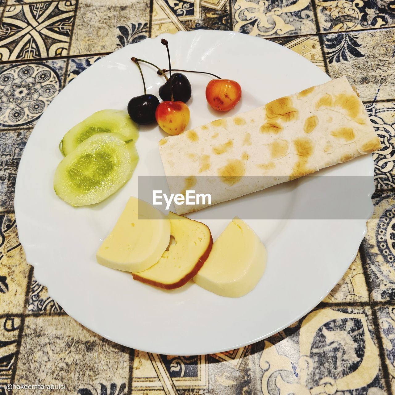 High angle view of breakfast in plate on table