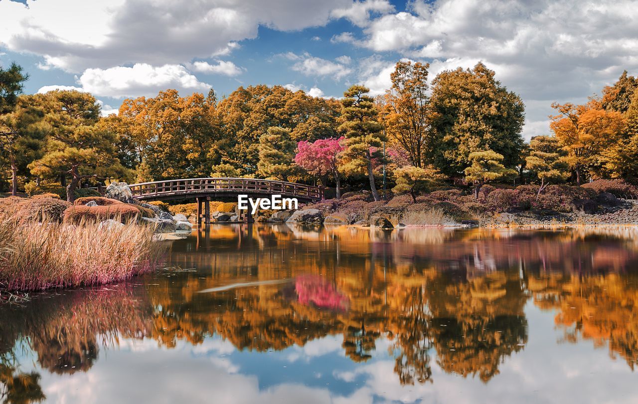 Reflection of trees in lake against sky during autumn