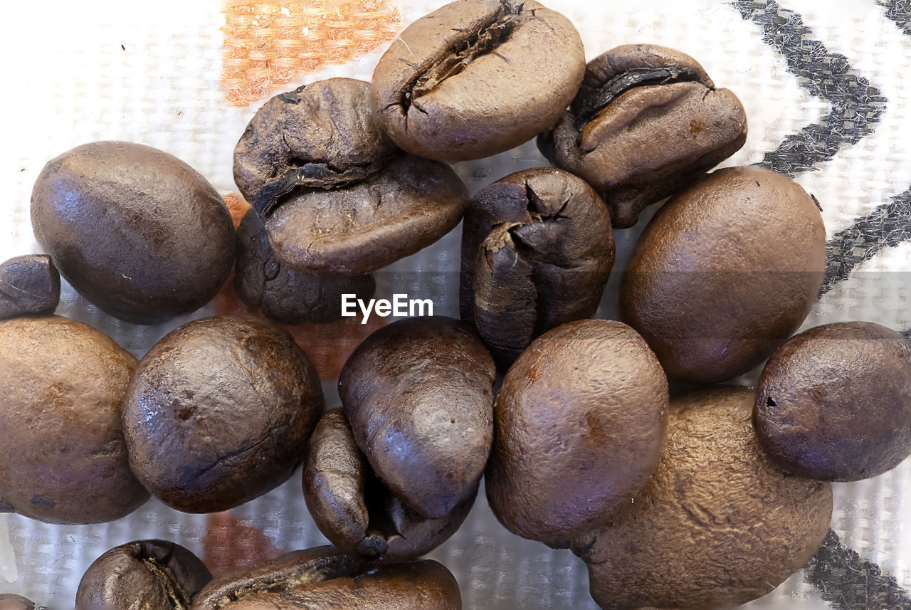 High angle view of coffee beans on table