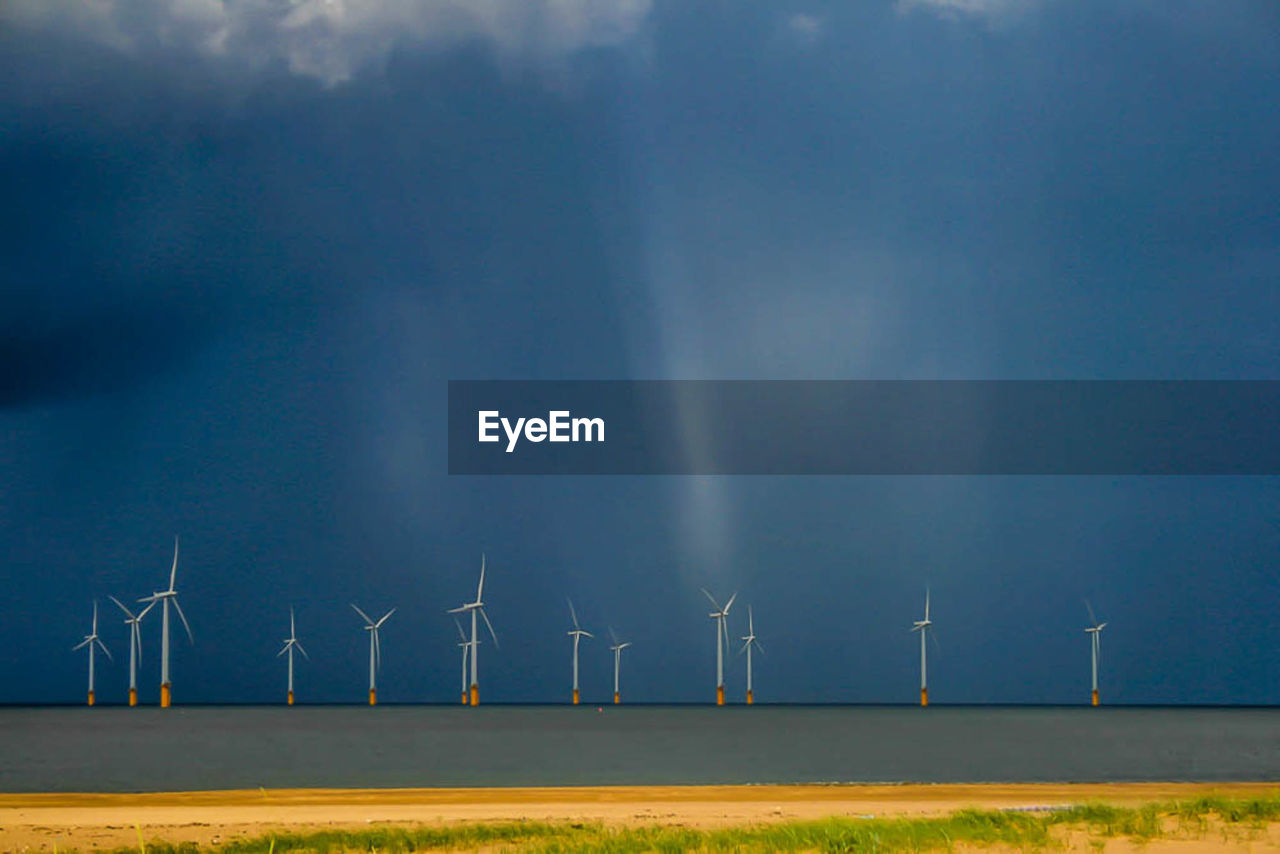 Wind turbines on field