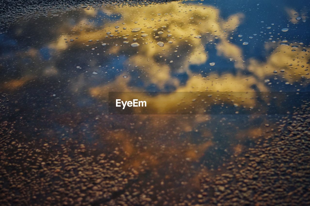 CLOSE-UP OF YELLOW WATER IN PUDDLE