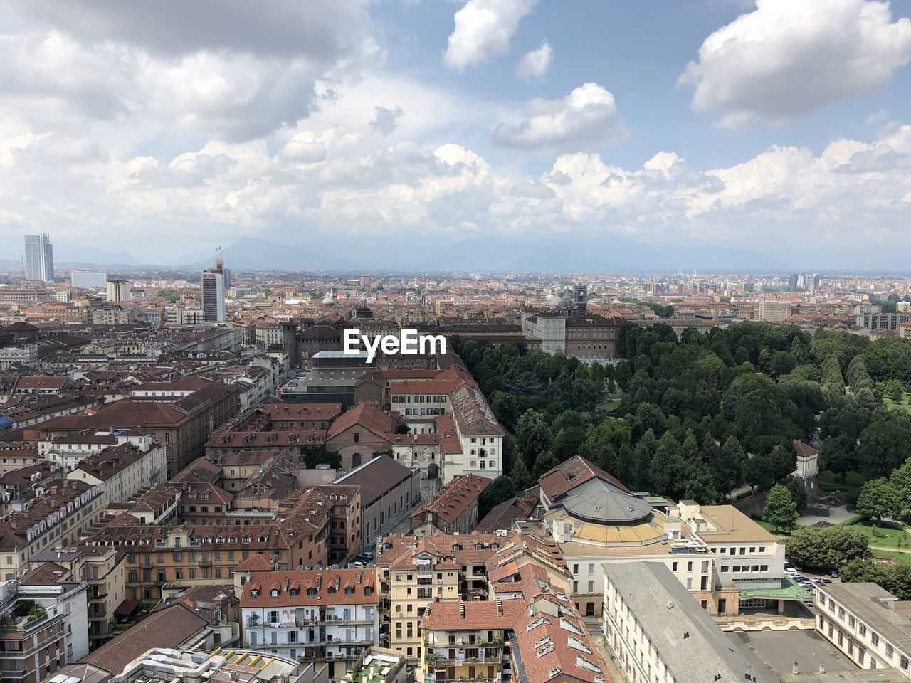 High angle view of townscape against sky