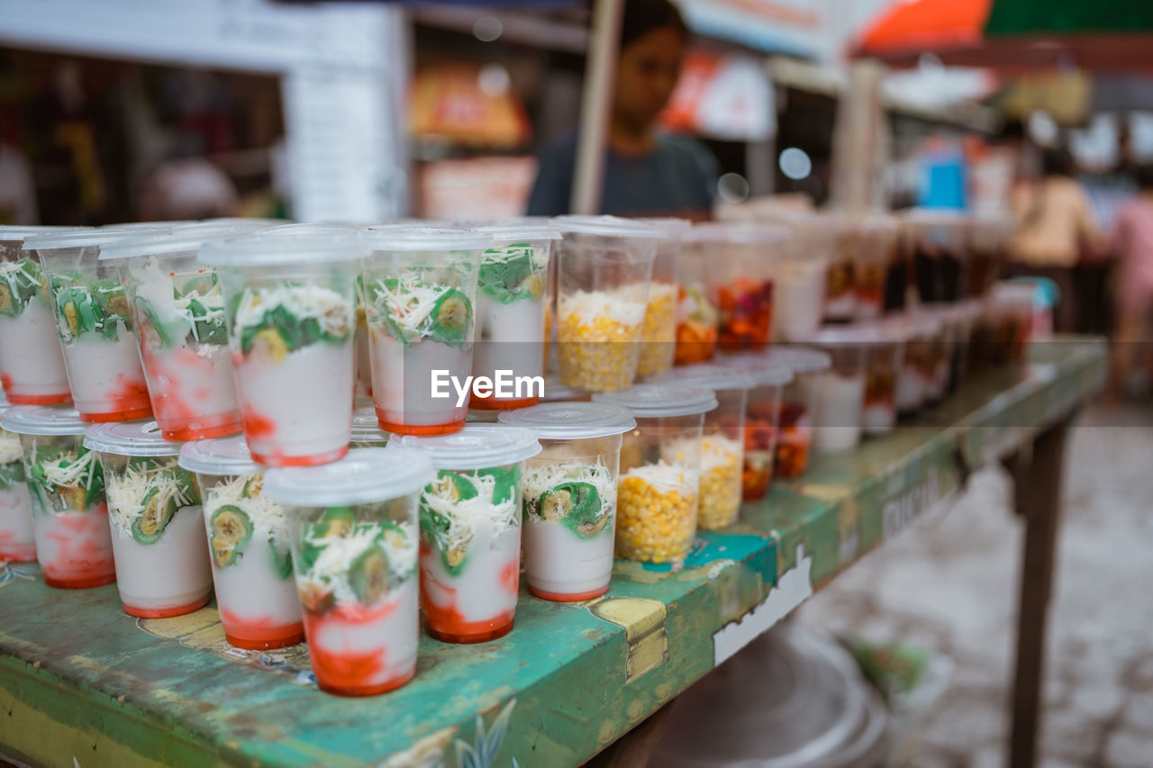 close-up of food in jars for sale