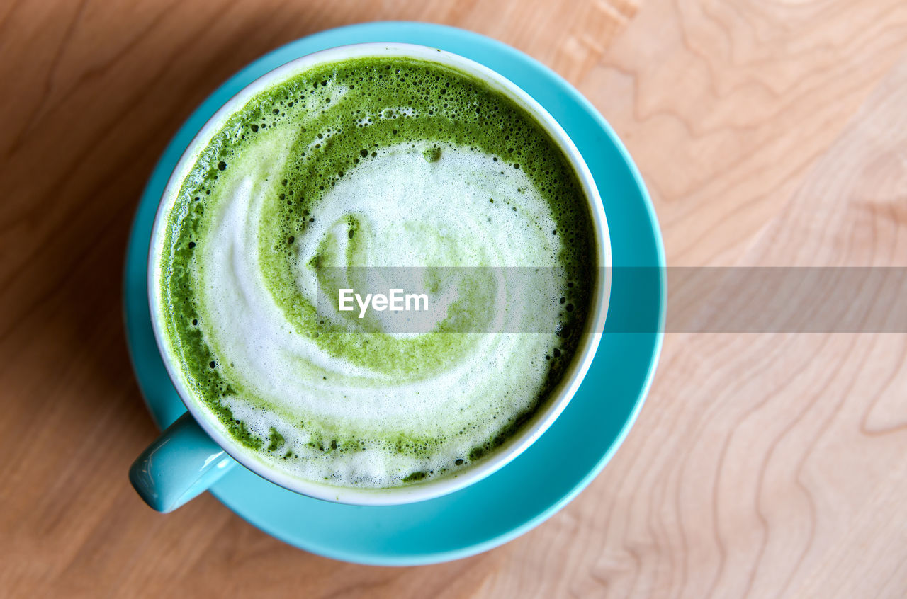 Close-up of matcha tea on table