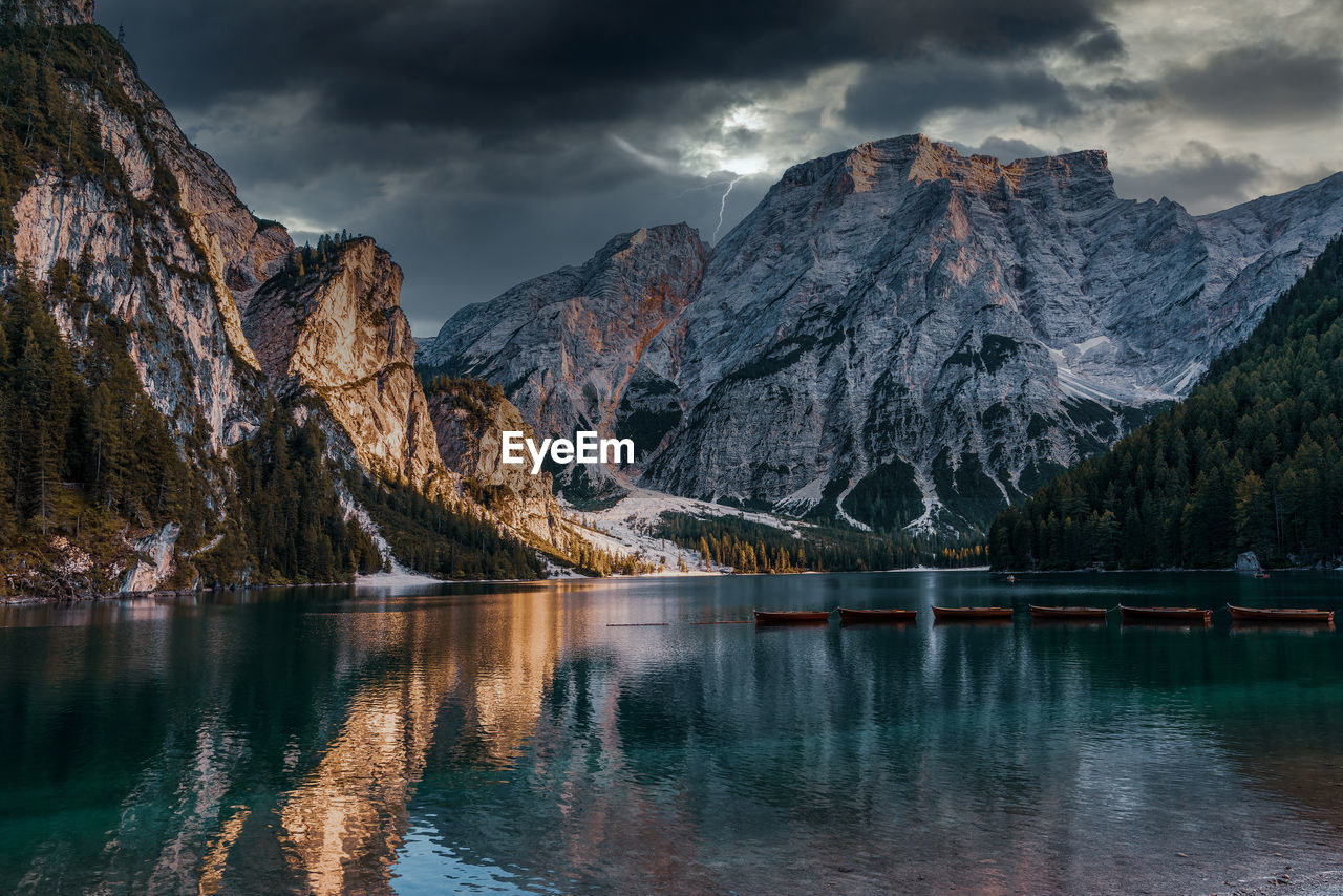 Thunderstorm in the dolomites, lake prags.