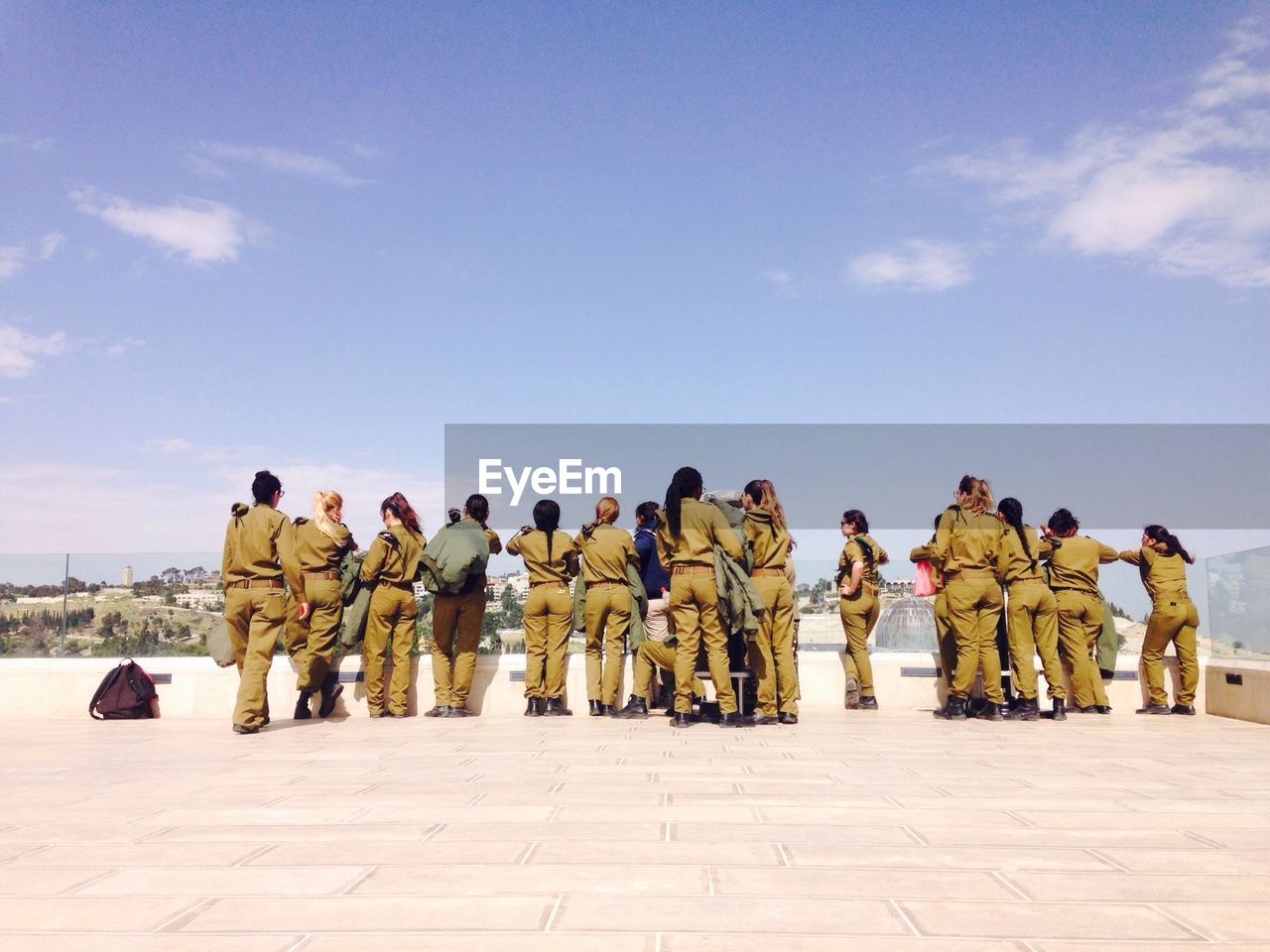 Group of female army soldiers at observation point