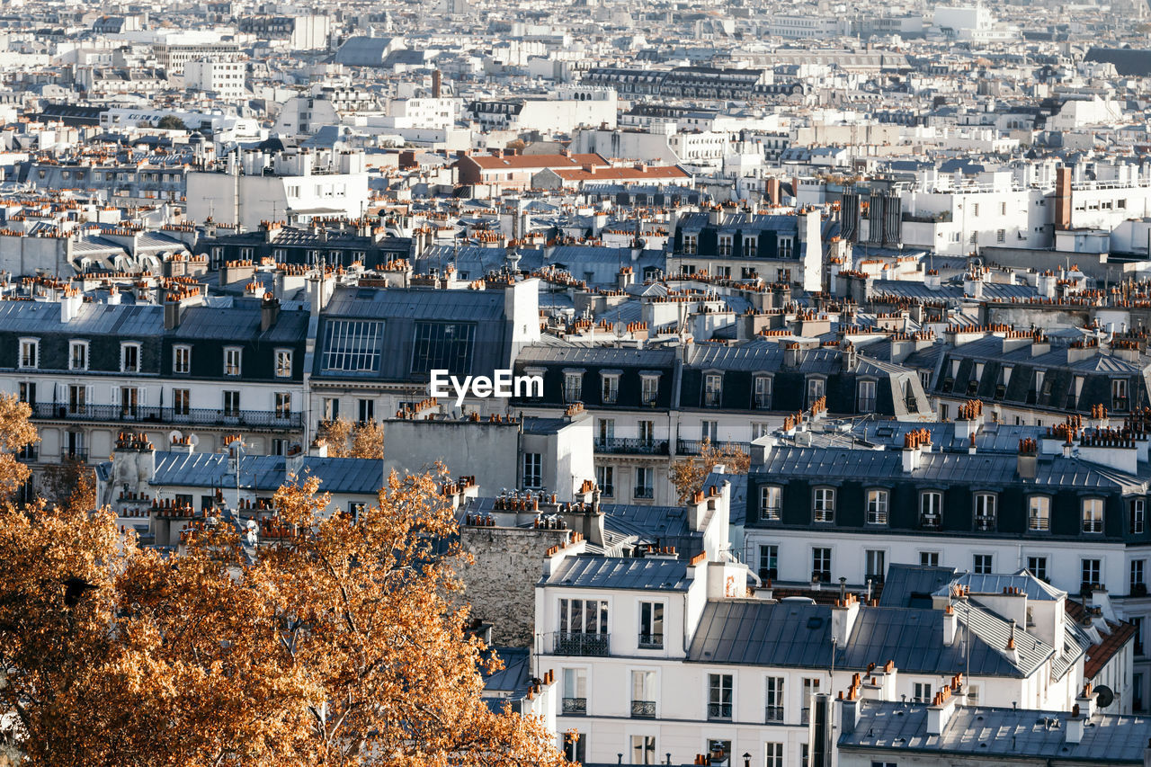 High angle view of buildings in city