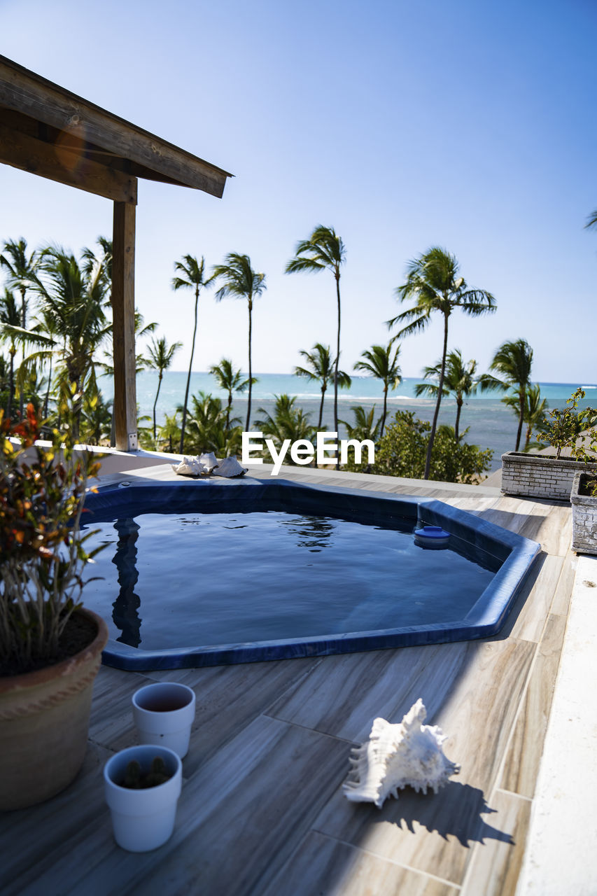 high angle view of swimming pool in resort