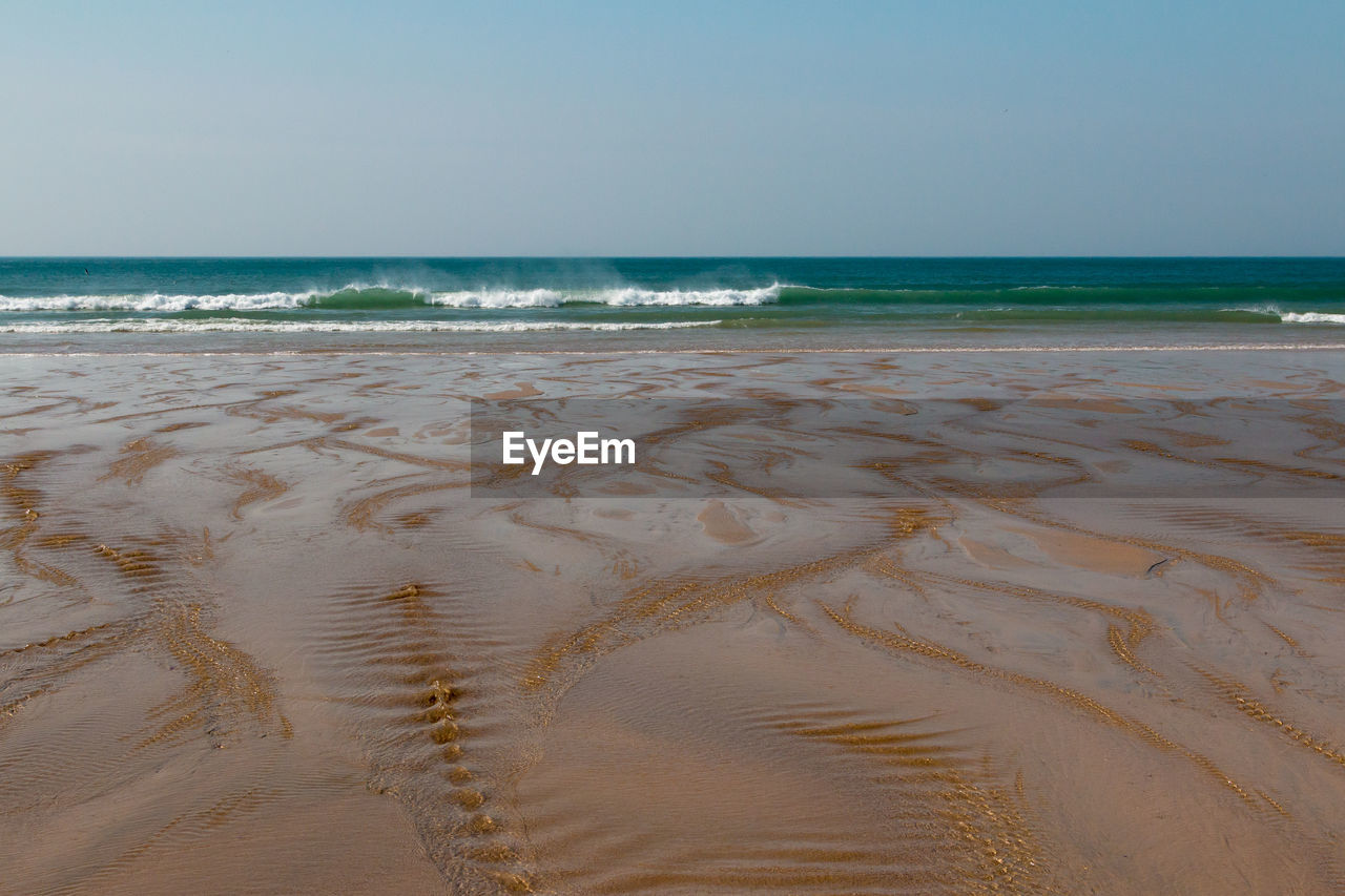 Scenic view of beach against clear sky