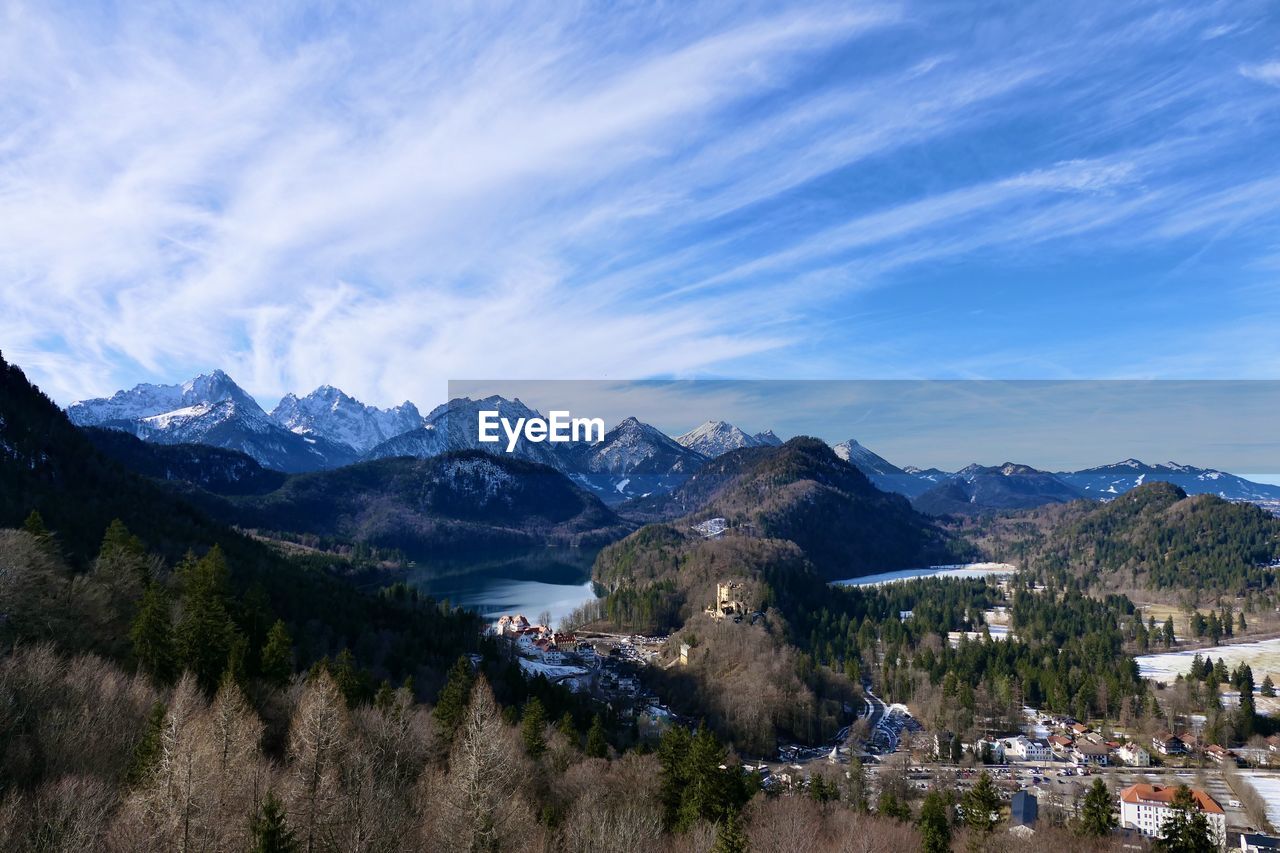 Scenic view of lake by mountains against sky