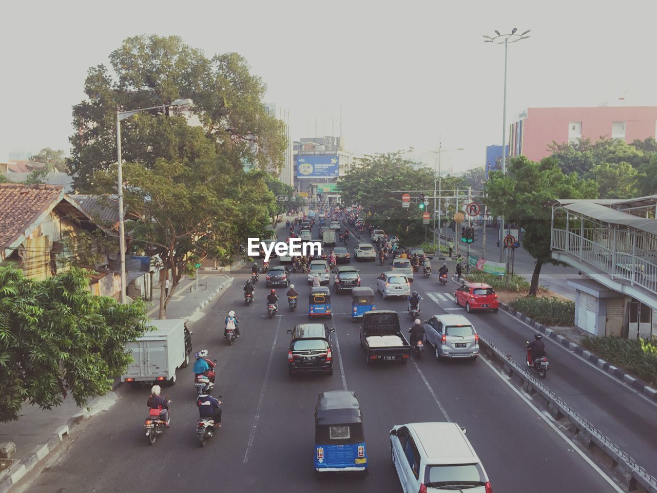 High angle view of vehicles on road