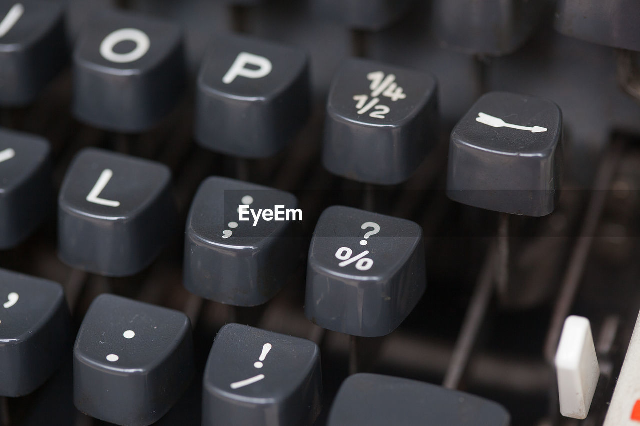 High angle view of keys on computer keyboard