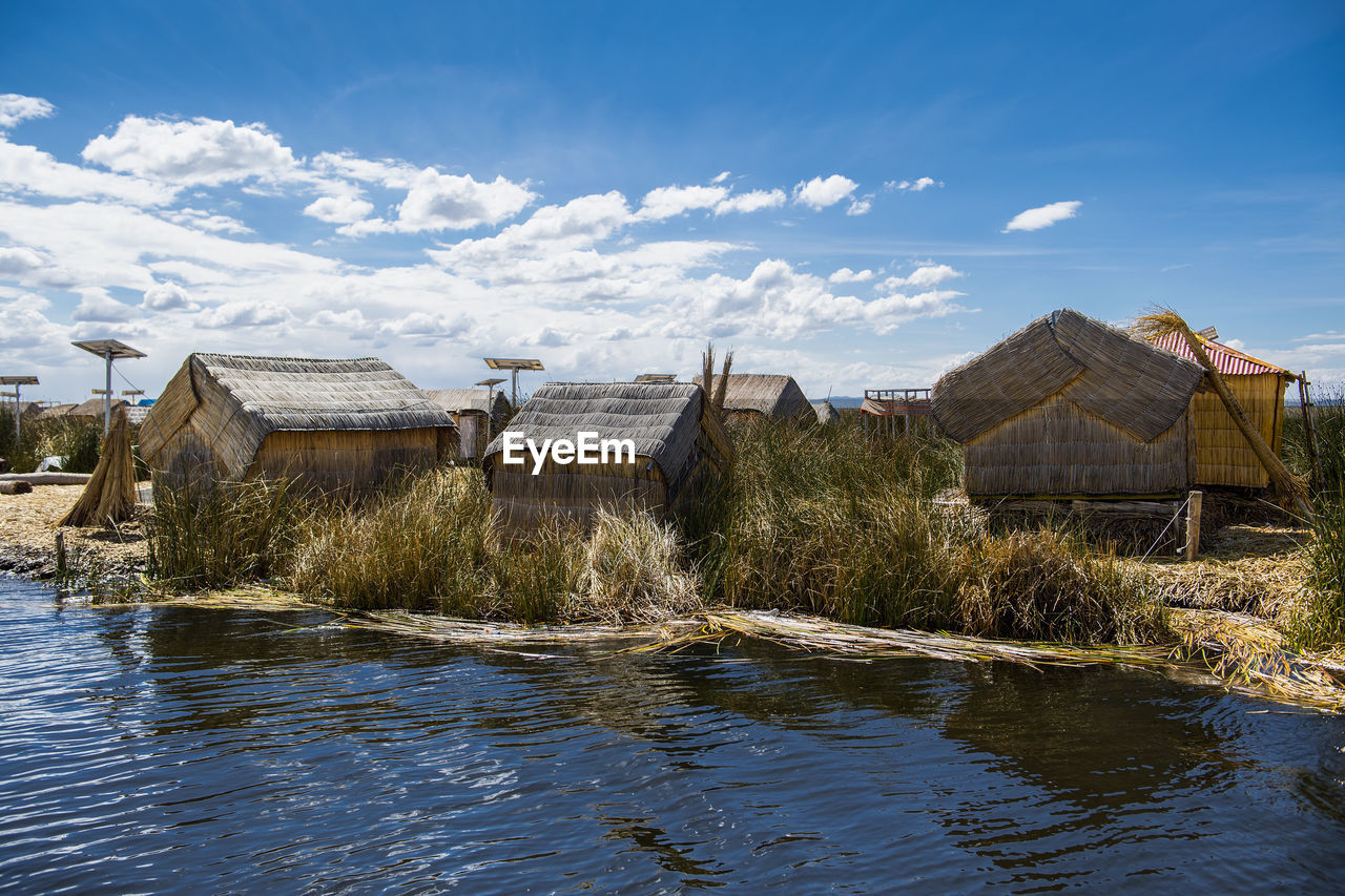 Houses on the floating islands on the titicaca lake in peru