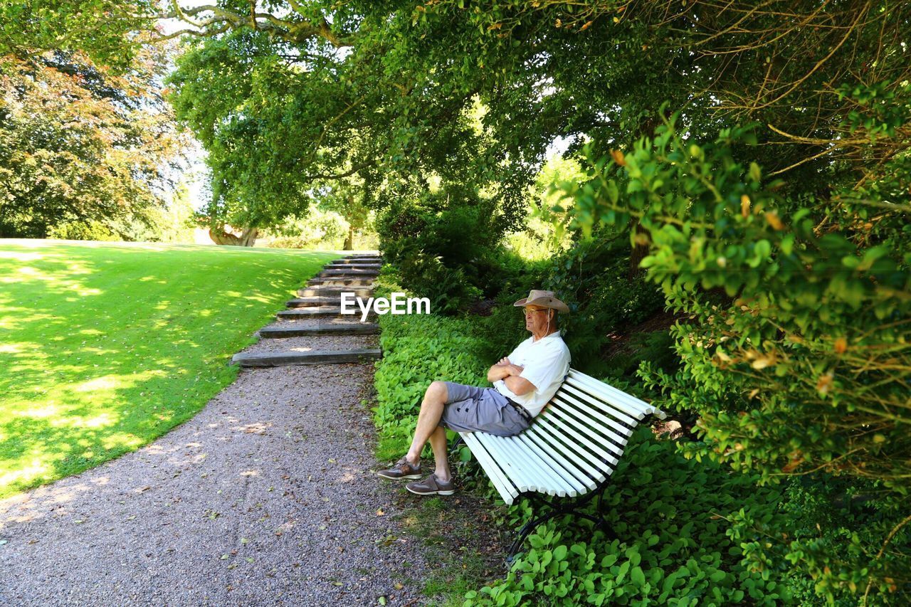 Senior man sitting on bench at park