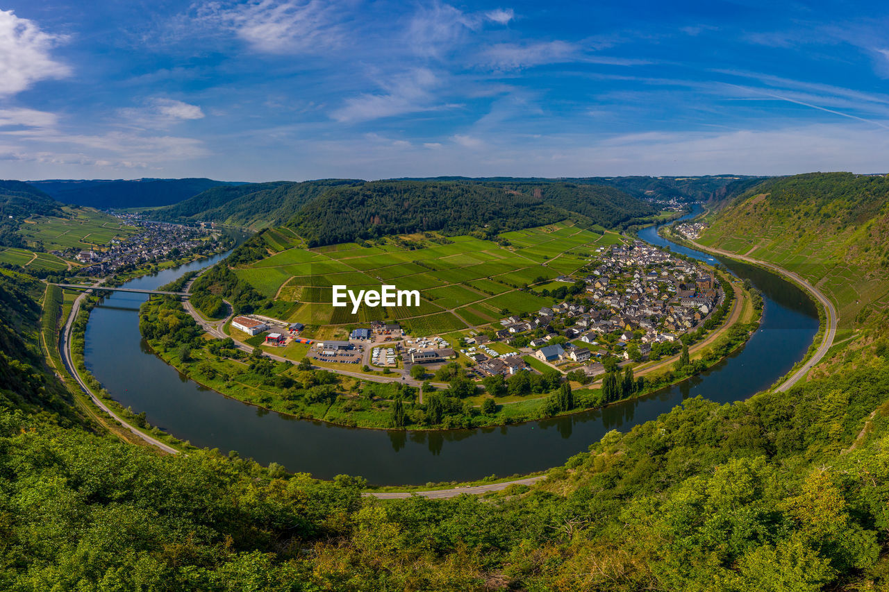 Panoramic view of the loop of the moselle near bruttig near cochem, germany.