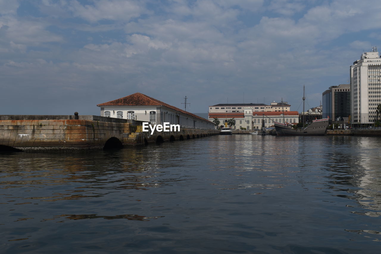 RIVER BY BUILDINGS AGAINST SKY