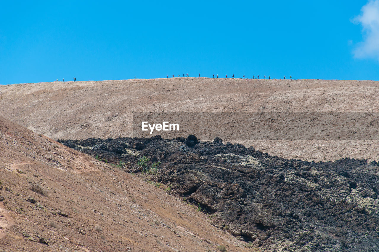 Scenic view of land against clear blue sky