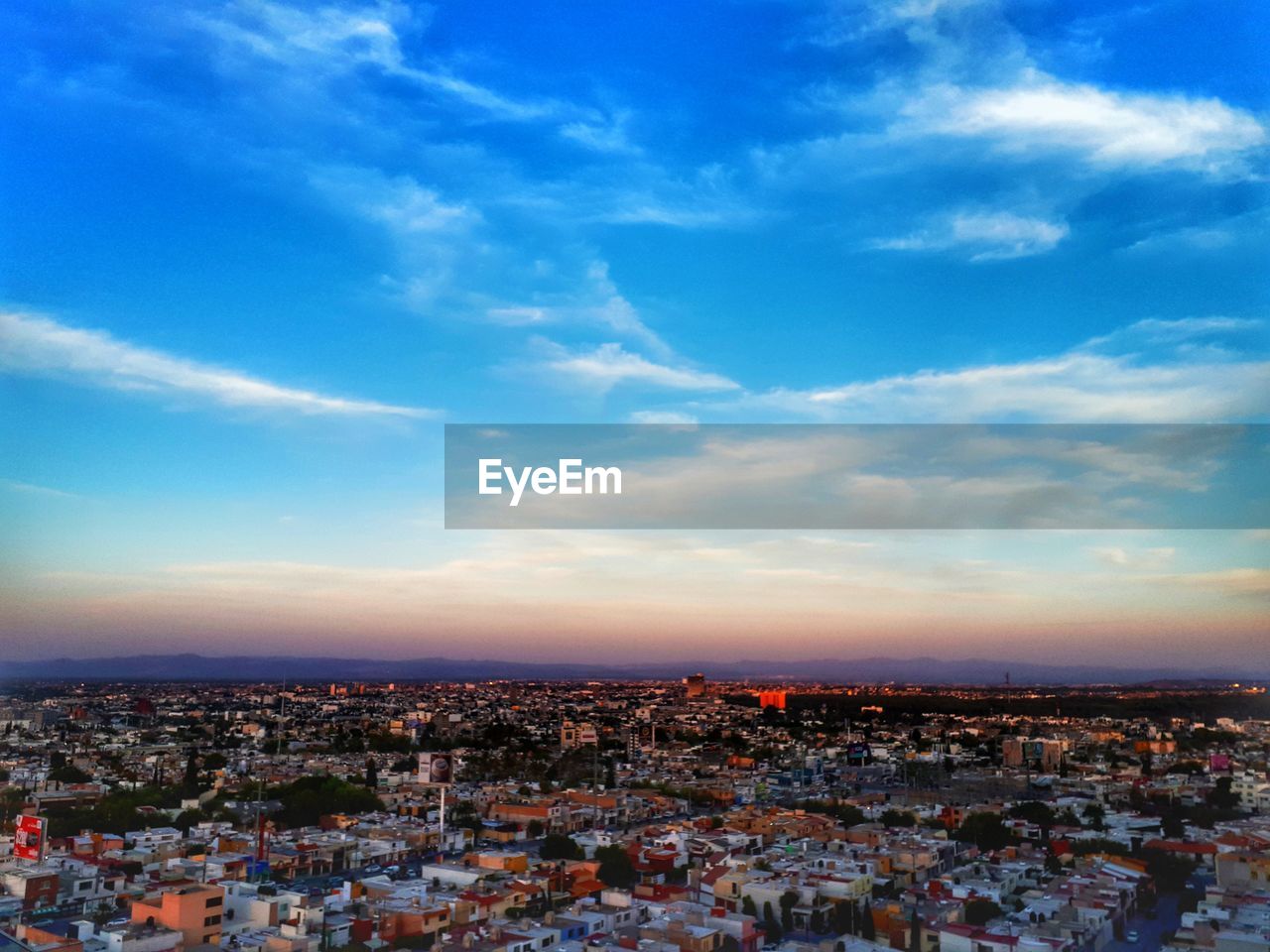 High angle view of city against sky