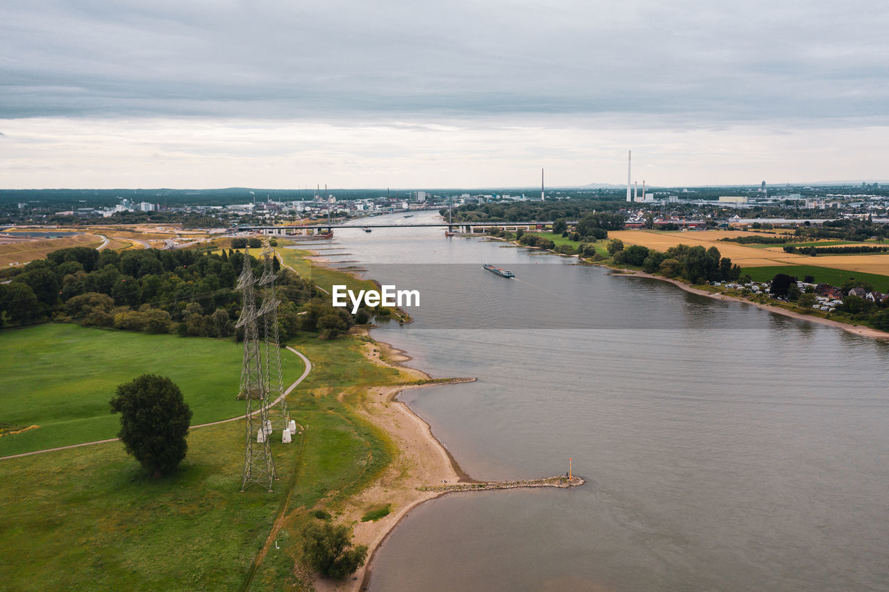 Panoramic view of leverkusen, cologne and the ailing autobahn bridge on the rhine, germany. 