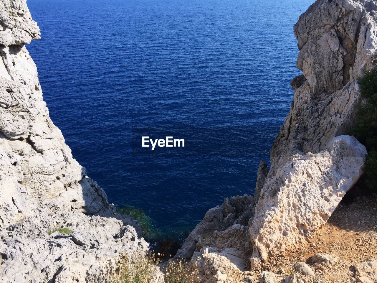 High angle view of rock formation at sea shore